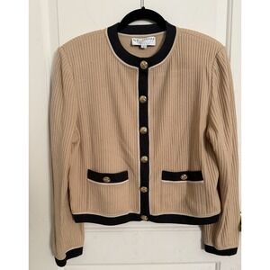 Vintage ST. JOHN Santana Knit Cardigan Gold Buttons Size Large Old Money Mature